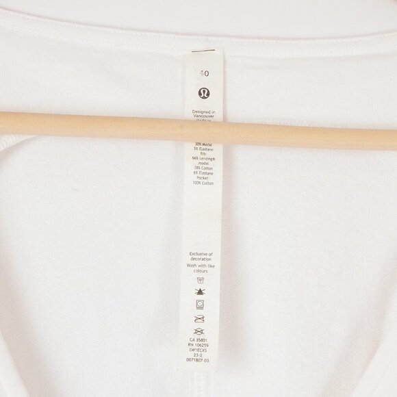 Lululemon French Terry V Neck Romper White Adjustable Waistband - Size 10 - Picture 5 of 6